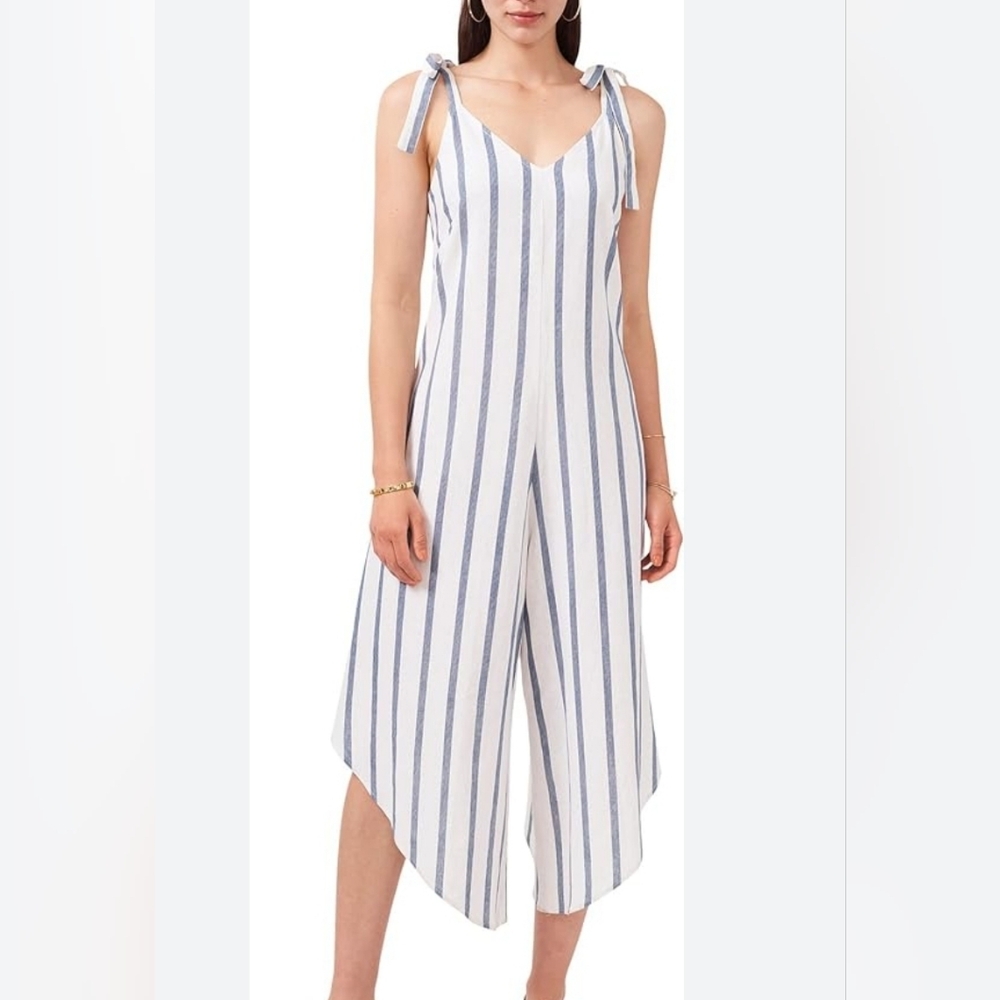 Romper Women’s Jumpsuit White/Blue Striped Linen Women's Size L